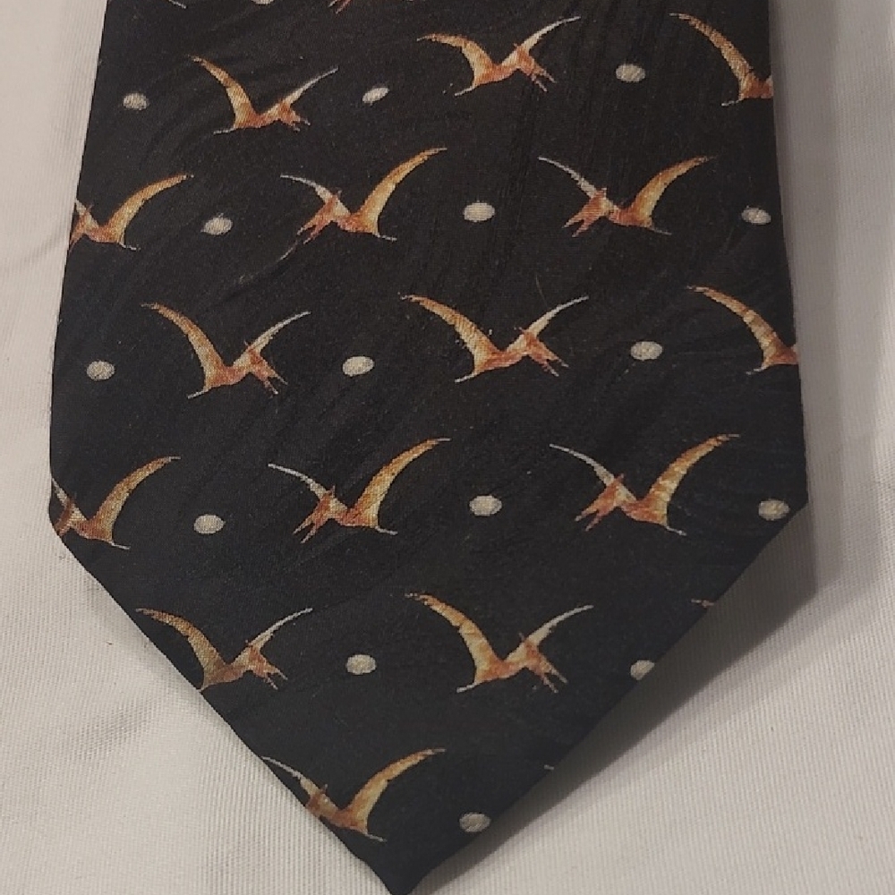 Black and Orange Bird Patterned Silk Tie